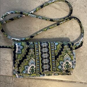 Vera Bradley Green and Black Paisley Quilted Crossbody Wallet